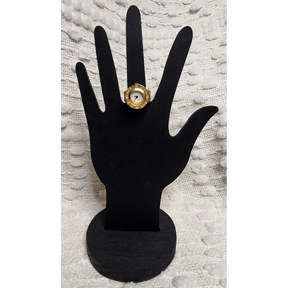 Vintage 80s Beauty DIGITS GoldTone BONETTO Crystal Pave Halo WATCH RING Rare EuC - Picture 2 of 8